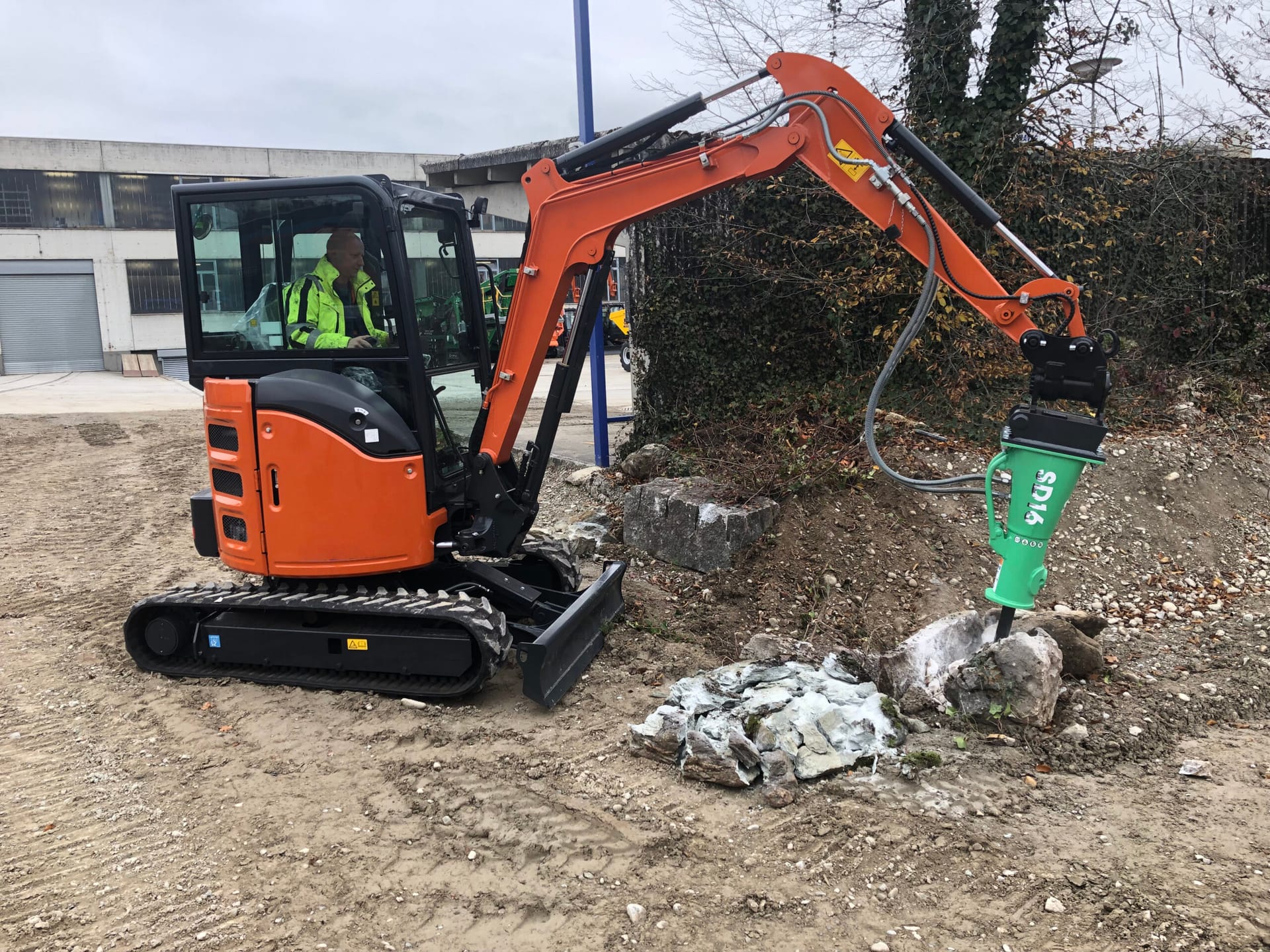 Montabert SD16 compact breaker on a mini excavator