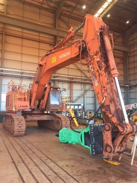 Montabert V65 breaker on a large Hitachi mining shovel at Roy Hill